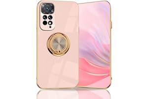 BORYA Funda para Xiaomi Redmi Note 11S 4G/ Redmi Note 11, Ultradelgado Suave Silicona Carcasa TPU Bumper Antigolpes Estuche, Galvanoplastia Phnom Penh 360°Anillo Soporte Caso, Rosa
