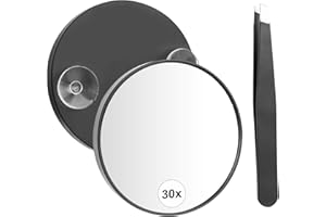 bssmmai 30-fache Vergrößerungsspiegel,Runder Kosmetikspiegel mit Saugnapf und Pinzette, Make-Up-Kosmetikspiegel Reise-Vergrößerungsspiegel, Kompaktspiegel-Set zum Zupfen von Augenbrauen 3,5 Zoll