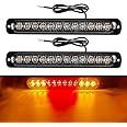 12-24V 12 LED Emergency Strobe Lights Warning lights Bar- Waterproof Flashing Mode Recovery Breakdown Beacon Light -Surface Mount for Construction Vehicle -2pcs(Amber&Red&Amber)