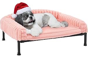 Veehoo Hundeliege Hundesofa für Mittlere Hunde, Flauschige Erhöhtes Hundebett mit Abnehmbarem Polster und Orthopädische Matratze, Hunde Sofa Katzensofa mit rutschfeste Füße, Rosa 75x50x10cm