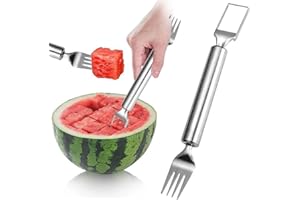 Changtai Wassermelonen Schneider, 2-in-1 Edelstahl Fruchtschneider Watermelon Fork Slicer, Gabelschneider Obstschneider für Cantaloupe Drachenfrucht Papaya Wassermelone