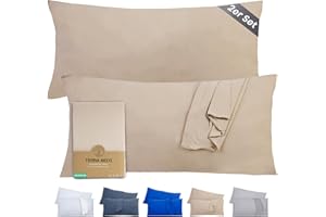 ‎TERRA BEDS Terra Beds Kissenbezug 40 x 80 (Set mit 2) - 100% Baumwolle Jersey 160 g/m², Oeko-Tex Zertifiziert - Kopfkissenbezug 40x80 für Kissen 40x80 mit Reißverschluss, weich und atmungsaktiv - (Beige)