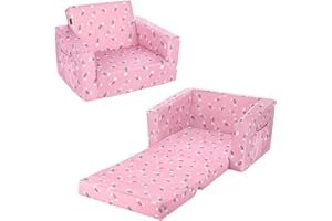 MALLBEST Divano per Bambini Imbottito per Bambini Poltrona SdraioPieghevole Apribile Divano Trasformabile Divanetto Apribile（Rosa/arcobaleno