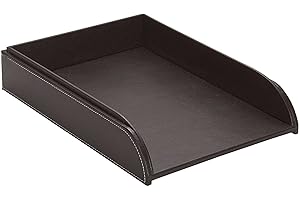 OSCO Brązowa taca na listy ze sztucznej skóry, format A4, łatwa do układania w stos, organizer na dokumenty na biurko, przechowywanie papieru, sortowanie dokumentów biurowych, segregowanie dokumentów,
