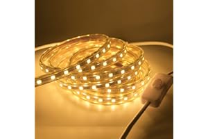 HEGEHE Ruban LED avec Interrupteur 230V, Bandeau LED IP65 Etanche Découpable Flexible Bande LED Lumière pour Chambre, Armoire,Maison,Cuisine, Décoration (Blanc chaud, 3M)