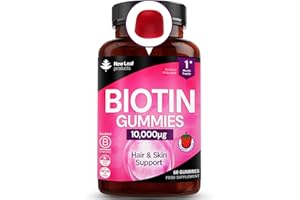 NEW LEAF PRODUCTS Beauty Hair Skin & Nails Gummies for Hair Growth & Skin Health Biotin 10,000µg- Vegan Chewable Beauty Vitamins Hair Vitamins for Women & Men - GMO Free, No Artificial Colours or Flavours, 60 Gummys