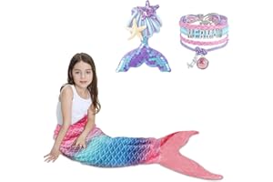 RDDAIPE Meerjungfrau Decke, 140x60cm Meerjungfrauen Decke Mädchen Kinder, Meerjungfrauen Schwanz Decke, Meerjungfrau Schlafsack, Meerjungfrau Weihnachten Geburtstag Geschenke, Blau Rosa