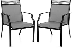 ‎COSTWAY COSTWAY 2er Set Gartenstühle, Terrassenstühle, Balkonstühle mit schnell trocknendem Stoff und Metallrahmen, Outdoor-Stühle bis 150 kg belastbar, für Garten, Balkon, Poolbereich (Grau)