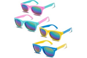Leikedun 4 Pcs Kids Sunglasses, Stylish Polarized Childrens Sunglasses Boys Girls Colored Flexible Frame Sunnies UV Protection for Toddlers Kids Party Outdoor Activities