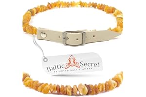 Baltic Secret Selected Baltic Amber Bernsteinkette Hund, Bernsteinhalsband für Hunde & Katzen, mit 100% Lederband, aus rohem baltischem Bernstein gegen zecken, Zeckenschutz, Flohhalsband Katze