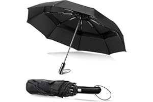 Oziral Parasol odporny na burzę, automatyczne otwieranie i zamykanie, wzmocniony 16 z parasolem kieszonkowym, duży, powlekany, podwójny parasol, odpowiedni dla mężczyzn i kobiet (czarny), czarny