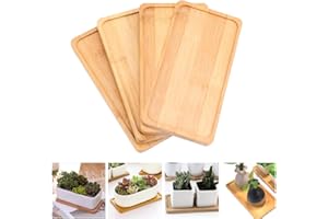 BUENTYA 4 PCS Plateau en Bambou Rectangulaire Soucoupes Bois de Rangement Plateau de Service en Bambou 17.5 * 8.8 * 1cm pour Fruits Steak, Nourriture, Pots, Plantes, Repas, Café, Pain(Rectangle)