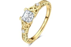 JewelryPalace Vintage Celtic Knot Engagement Rings for Women, 14K Gold Plated 925 Sterling Silver Cubic Zirconia Promise Rings, Anniversary Princess Cut Solitaire Simulated Diamond Ring Jewellery