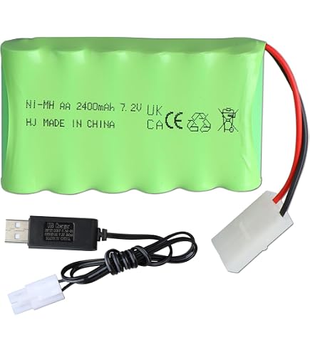 2 Batterie NiMH 7.2V 2200mAh Con Spina SM-2P E 2 Cavi USB Per Escavatori RC Huina 1550, 550, TR-211