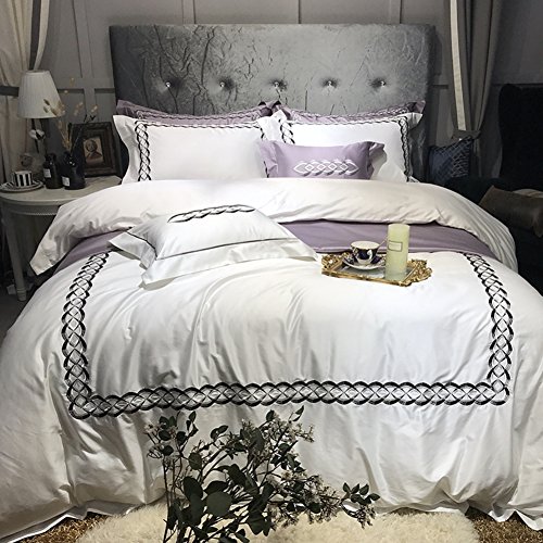 Four pieces of embroidery 100 staple cotton bedding full quilt set embroidery home-C 200x230cm(79x91inch)