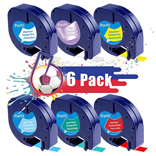 6x Compatible con Dymo LetraTag 12mm x 4m Etiquetas de plástico 12267 91201 91202 91203 91204 91205 Casete de Cinta para Dymo Impresora de etiquetas LT-100H LT-100T LT-110T QX 50 XR XM 2000 Plus