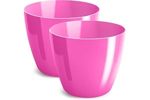 PECZEKO Macetas Brillantes Macetas Decorativas Hierbas Macetas Redondas de plástico duraderas y Ligeras para salón, Comedor, Cocina, terraza, balcón Juego de 2 Piezas (Fucsia, diámetro 10 cm)