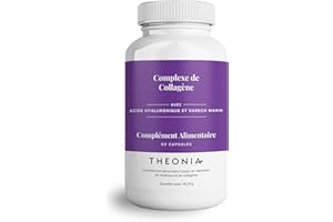 Complexe de collagène Theonia 60 capsules, acide hyaluronique et varech marin, vitamine E, C, biotine, ongles sains, peau, métabolisme des articulations des cheveux, supplément marin de type 1