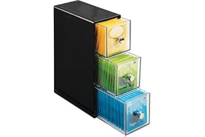 mDesign Organizador de cocina con 3 cajones de plástico – Mini cajonera para infusiones, bolsas de té, sobres de café, azúcar, etc. – Caja de té en plástico – negro