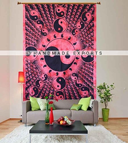 Exclusive Tapestry, Yin Yang Tapestry Wall Hanging by Handmade Exports Mandala Tapestries, Indian Traditional Cotton Printed Bohemian Hippie Large Wall Art