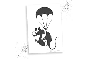 LaserCad Schablonen BANKSY Streetart (B052, Parachuting Rat, DIN A6) Stencil für Graffiti, Airbrush, Kunst, Deko, zum Malen