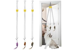 DOZNOZRI 3Pcs Door Hanging Cat Toys for Indoor Cats Adult Self Play Cat Mouse Chasing Toy Interactive Plush Cat Toys Mouse on String Cat Mouse Toys for Indoor Cats Kitten (Brown+Grey+Purple)