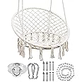 YRYM HT Macrame Swing Chair with Hardware Kit, Exquisite Dreamy Cotton Rope Hanging Swing Chair for Bedroom, Hammock Chair for Indoor, Outdoor, Patio, Yard(Max 330 LBS, Beige)