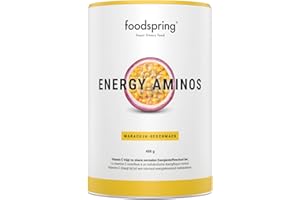 foodspring Energy Aminos Fruit de la Passion - Shake énergisant pre-workout, BCAA à base de plantes, haute teneur en caféine, vitamines C, B3, B12-400 g
