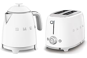 Smeg 50’s Style Retro Range Breakfast Set, 0.8L 1400W Mini Kettle and Multi-Functional Control 2-Slice 950W Toaster, White, KLF05WHUK/ TSF01WHUK