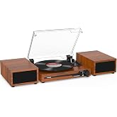 Udreamer Turntable with 2 Dual Stereo Speakers, Vintage Turntable with Bluetooth 5.3 Compatible 3 Speed, Aux Input, RCA Line,