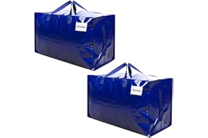 VENO 102 Liter Große Aufbewahrungstasche mit Deckel, Strapazierfähige Griffe und Reißverschlüssen für Umzug, Kleideraufbewahrung, Hausbedarf, wasserabweisend (Blau, 2er-Pack)