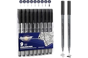 EooUooIP Penne Punta Fine, 9 pezzi di Penne Disegno Professionale Calligrafia Pennarelli Pen, Set di Nero Pigment Liner Micro Pen-ne per Disegnare e Scrivere Schizzi, Kit Disegno Manga