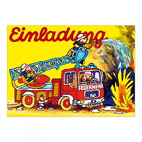 16-teiliges Set: 8 Einladungskarten mit 8 Umschläge * FEUERWEHR * für Kindergeburtstag vom Lutz Mauder Verlag // 25824 // Kinder Geburtstag Einladung Karten Feuerwehrmann Feuerwehrauto - 4