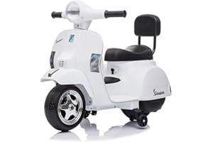 MR J TOYS&MORE Vespa Elettrica per Bambini - Sicura e Divertente, Motocicletta Giocattolo con Acceleratore a Pedale, Luci e Suoni, Batteria Ricaricabile 6V e Caricabatteria Incluso, Funzione Avanti/Indietro (Bianco)