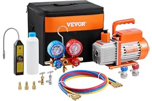 VEVOR 4,5 CFM Bomba de Vacío y Manómetro de Aire Acondicionado de 1 Etapa Kit de Manómetro de Colector de Refrigerante de Aire Acondicionado con Mangueras para R134a, R12, R22, R502a, R410A,R404,R407C