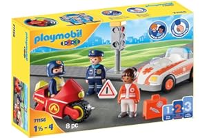 Playmobil 1.2.3 71156 Héros du Quotidien - avec Trois Personnages, feu de signalisation et Deux véhicules - Mes Premiers Apprendre en s'amusant - pour Les Tout-Petits 18-36 Mois