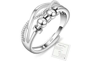 Sfoni Silver Anxiety Rings for Women, Sterling Silver Fidget Ring, Five/Seven Spinner Beads/Arc Adjustable Anxiety Ring for Daughter Girls, Christmas Birthday Gift for Daughter with Card