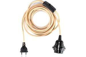 GreenSun LED Lighting 4,5M Cable, cable de tela de 2 hilos, E27 Portalámparas con interruptor, para Lámpara de araña creativa o Lámpara, Caqui