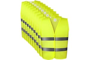 MAMIZO Gilets de Sécurité, Gilet Réfléchissant Jaune, Haute Visibilité à 360 °, Gilet Respirable et Lavable pour Conducteur, Cycliste, Éboueur, 70 * 46CM, à la Norme CE (10)