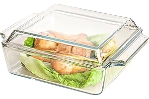 ACCMUZZY 1L Glass Casserole Dishes with Lids - Oven Proof, Microwaveable, Mini Square Individual Dishes