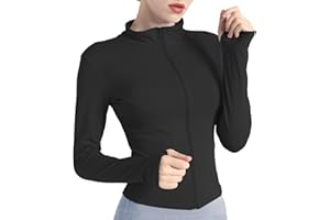 Hveuluop Gieen Giacca da yoga da donna, sottile, con colletto alto, aderente, per autunno e inverno, altamente elastica, ad asciugatura rapida