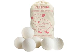 KEAIDUO Tumble Dryer Balls, 6Pcs XL 100% New Zealand Wool Dryer Balls Natural Fabric Softener Reusable Handmade Reduce Wrinkles Shorten Drying Time Naturally