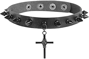 Eigso Punk Leather Studded Choker Necklace for Women Retro Classic Vintage Pendant Collars for Woman Man