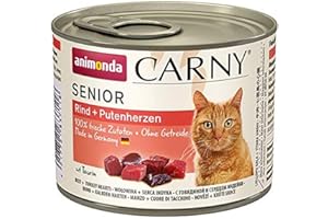 ANIMONDA CARNY Nourriture pour chat Carny Senior, nourriture humide pour chat à partir de 7 ans, bœuf + cœurs de dinde, 6 x 200 g