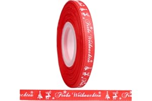LOOGI 22m Schleifenband 10mm Satinband, Geschenkband Weihnachten Rot Dekoband Weihnachtsband Stoffband mit Frohe Weihnachten