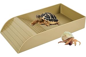 HOEMUDY Tortoise Water Dish, Tortoise Bath Dish, Anti Slip Reptile Pool Bowl with Ramp, Reptile Feeding Box Dish, Tortoise Water Bowl Tortoise Accessories For Turtles Snakes Lizards Feeding Bathing (Brown)