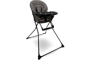 My Babiie MBHC1 Compact Highchair – Ultra Lightweight (5kg), Foldable, Easy Clean, Padded Seat, Footrest, Tray Cup Holder, for Toddler, from 6 Months to 3 Years (15kg) – Black Leopard