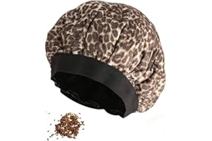 Locisne Cordless Deep Conditioning Heat Cap, Microwavable Heat Cap For Hair Therapy, Flaxseed Interior Retention Thermal Hair Treatment, Leopard