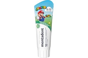 Mentadent Dentifricio Junior, Dentifricio Bambini 6-13 Anni, Gusto Menta Delicata, Con Tecnologia Remineralizzante, Protezione dalla Carie, Ideale per Denti da Latte, 97% Ingredienti Origine Naturale