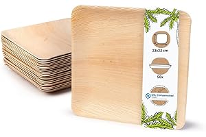 ‎BIOZOYG BIOZOYG Einwegteller 50 Stück 20x20 cm Palmblatt-Teller - Einweggeschirr kompostierbar - hochwertige Alternative für Bambus Teller und Pappteller - Partygeschirr